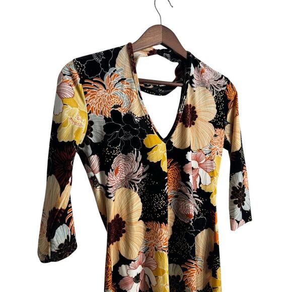 Womens Mini Dress Oriental Retro Print Velvet Bodycon Cut Out Dress Small V Neck - Picture 6 of 13